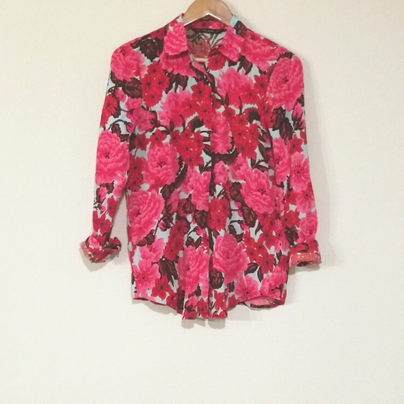 Zara Neon Pink Romantic Floral Blouse 